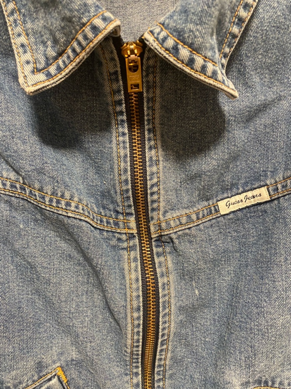 1990s Vintage Guess Blue Denim Cropped Zipper Vest - Picture 4 of 7